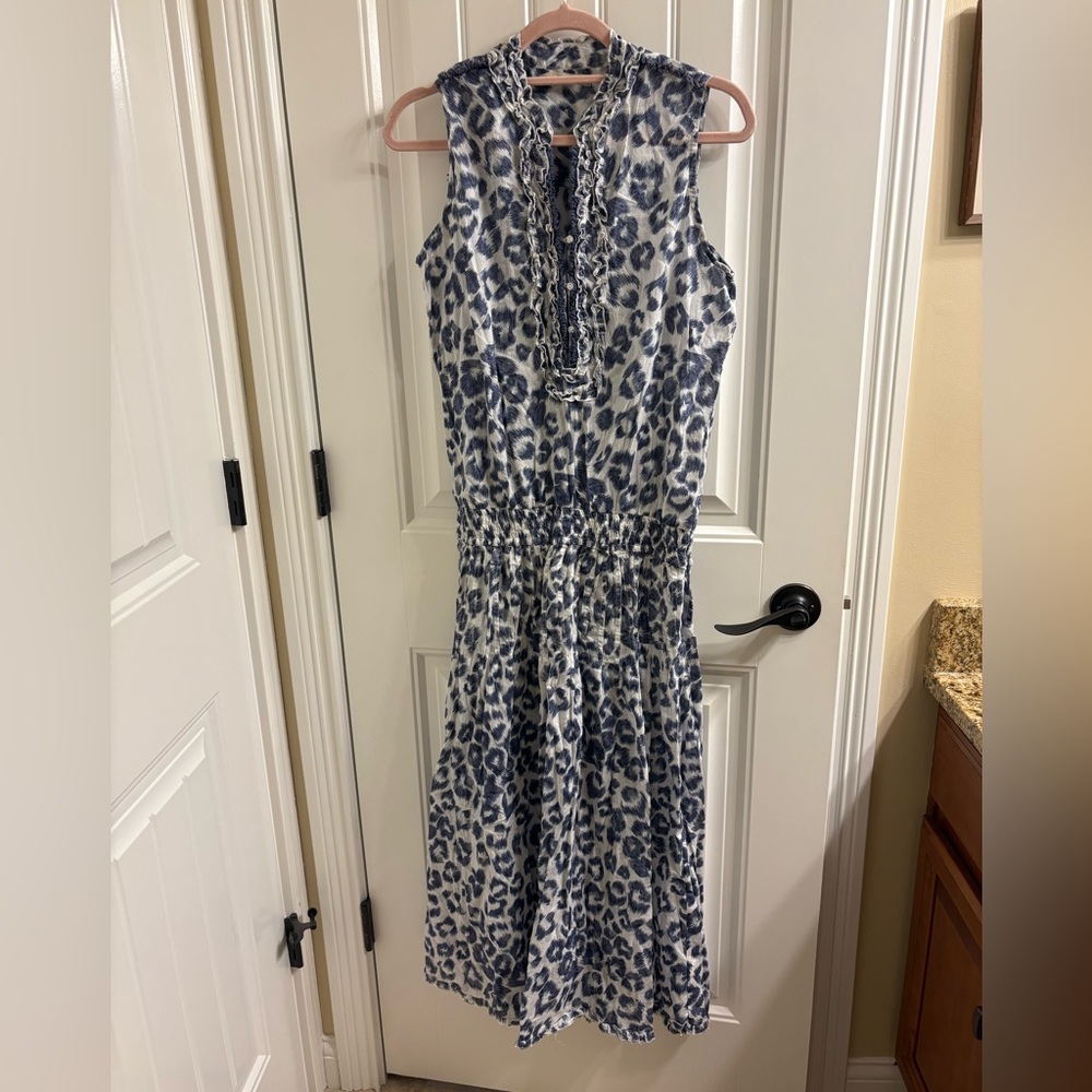 Lola Australia Blue White Leopard Print Midi Dress Drop Waist S Sleeveless Beach